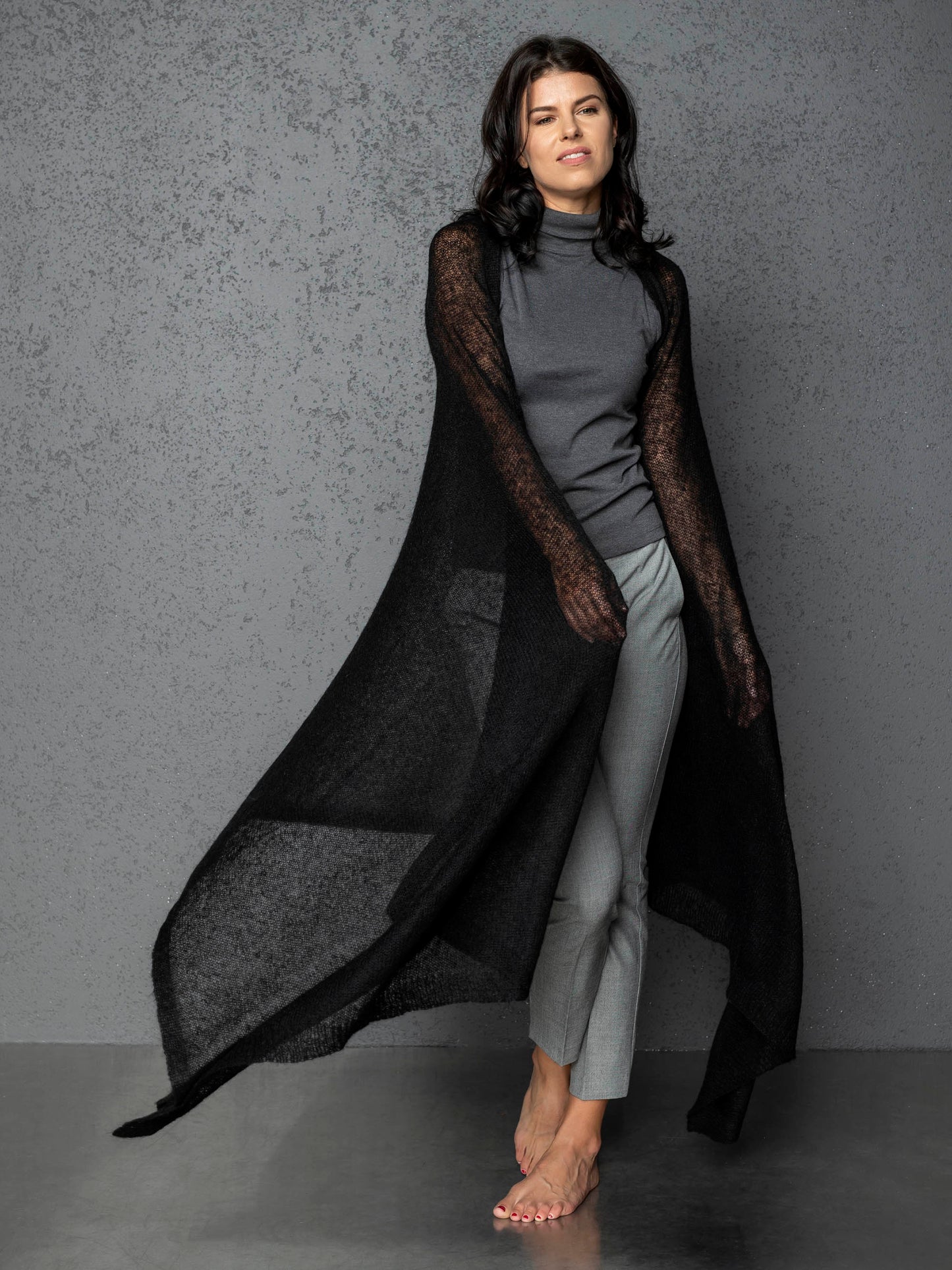 Mohair wool scarf wide and lightweight - Corsica black