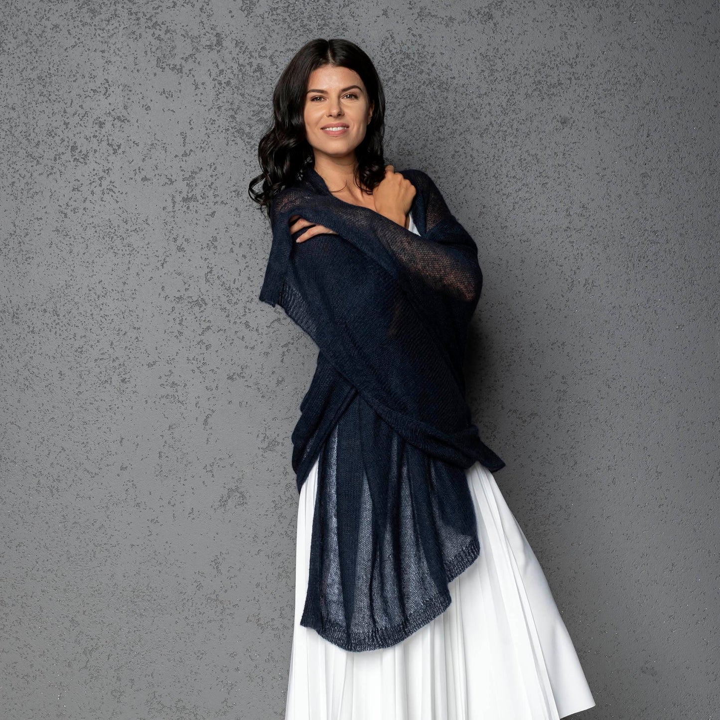 Mohair wool scarf wide and lightweight - Corsica  blue