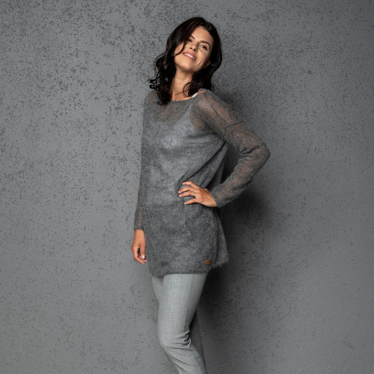 Knit lightweight mohair sweater pullover DUNE - gray