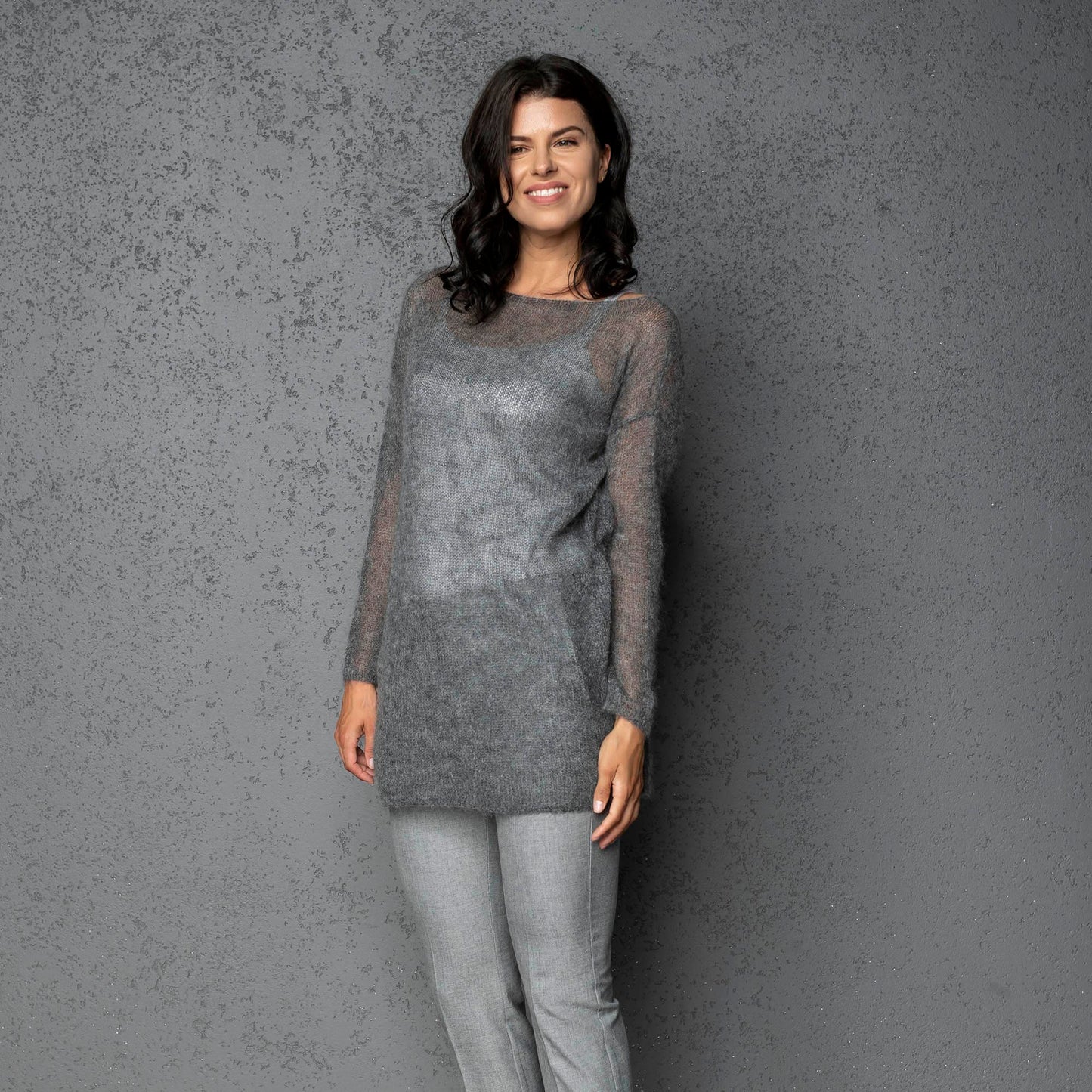 Knit lightweight mohair sweater pullover DUNE - gray