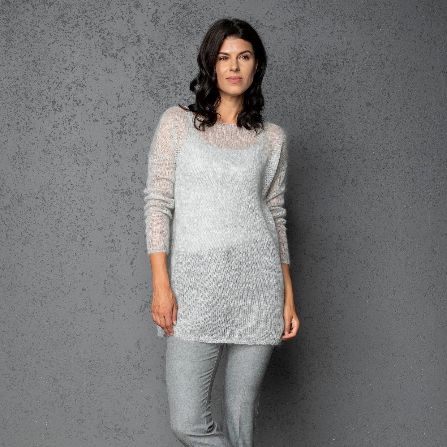 Knit lightweight mohair sweater pullover DUNE - light gray