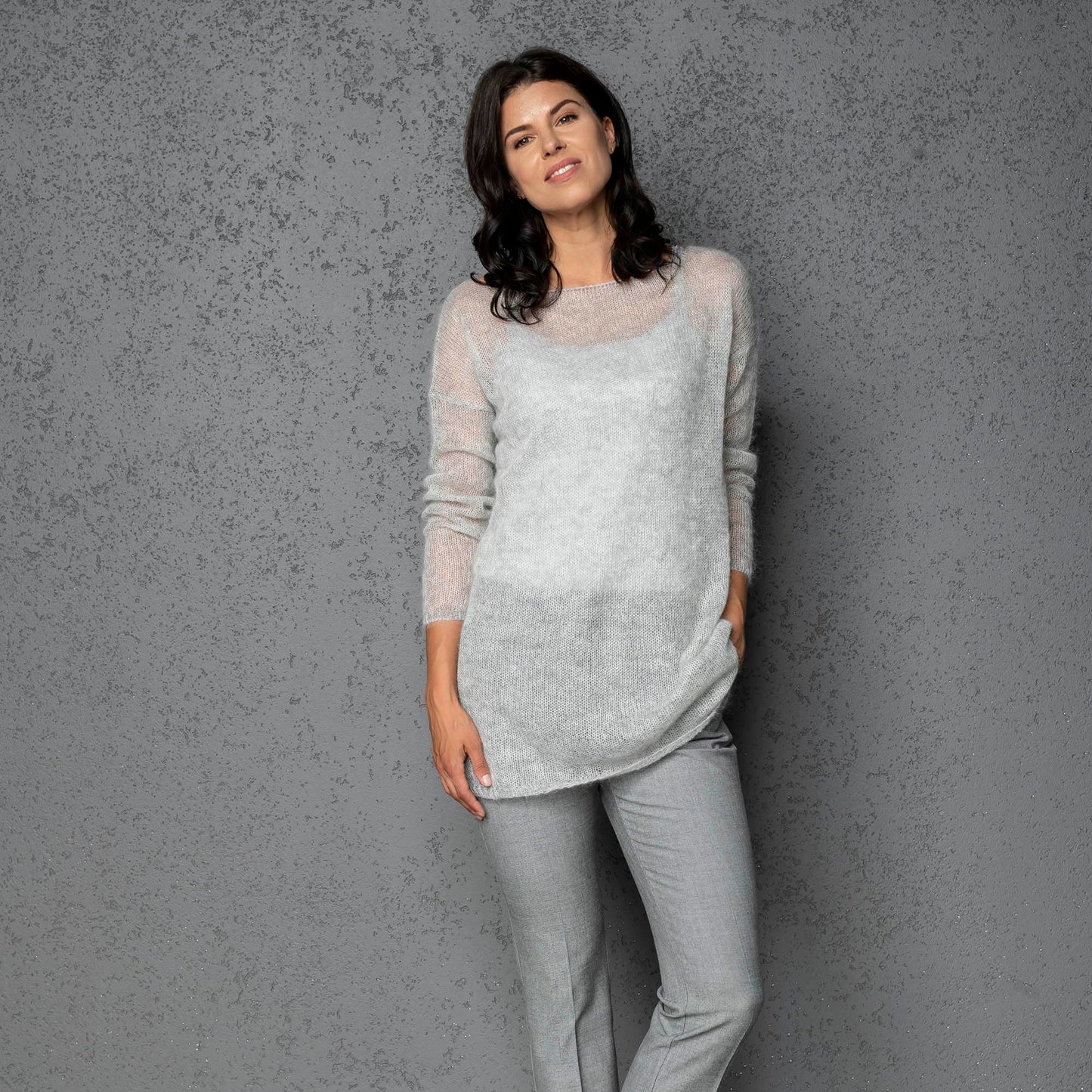 Knit lightweight mohair sweater pullover DUNE - light gray