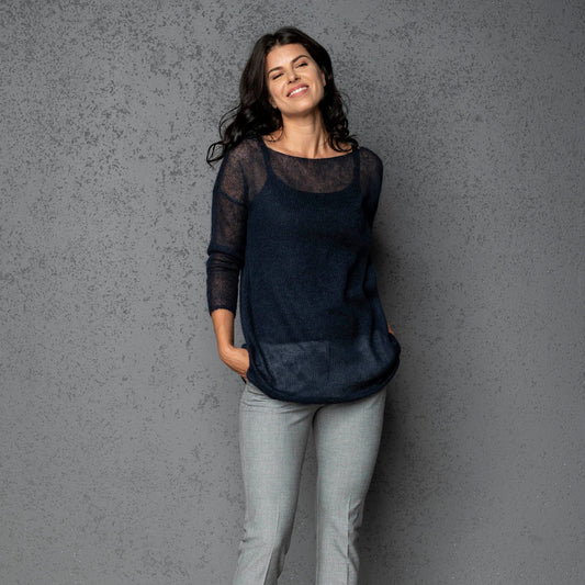 Knit lightweight mohair sweater pullover DUNE - blue