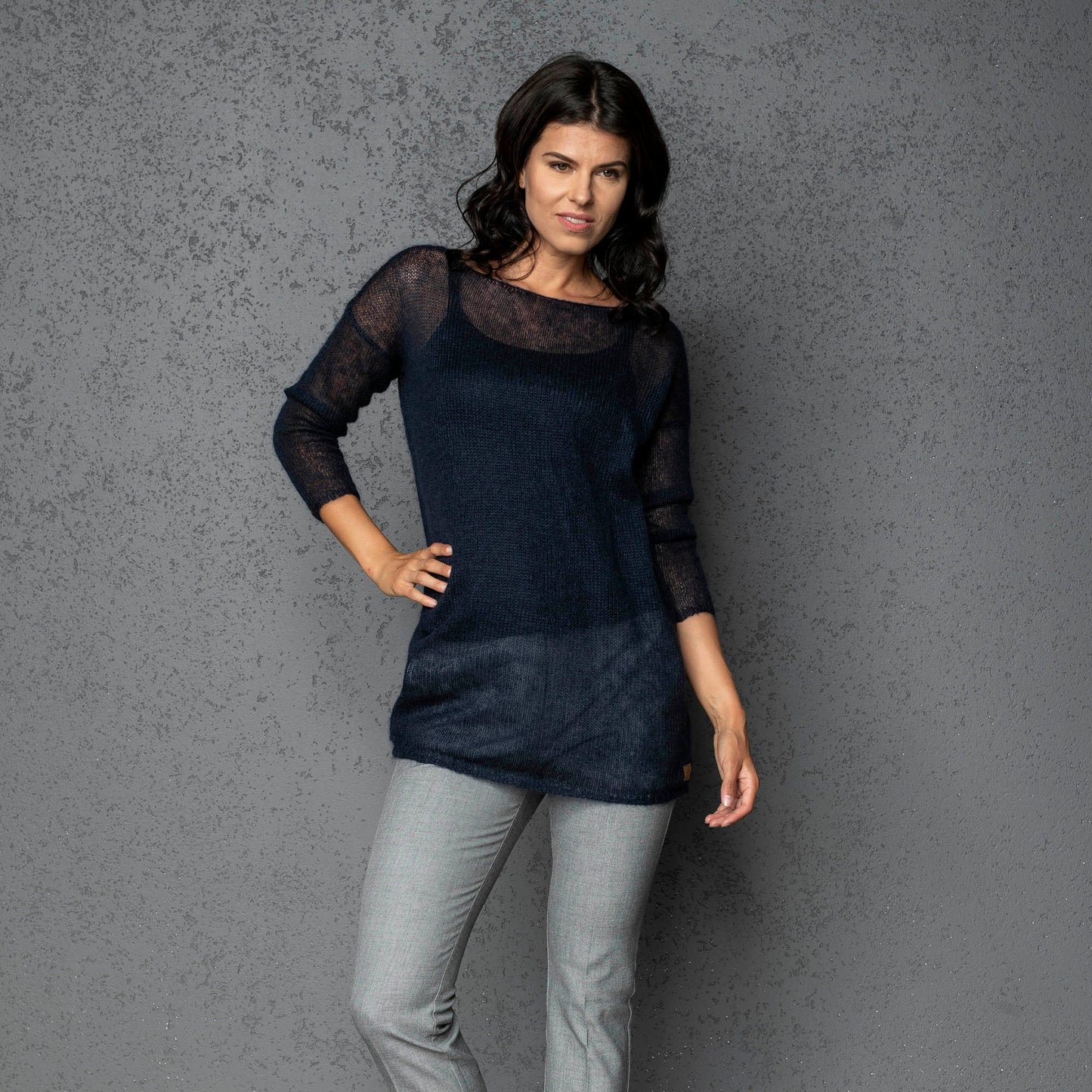 Knit lightweight mohair sweater pullover DUNE - blue