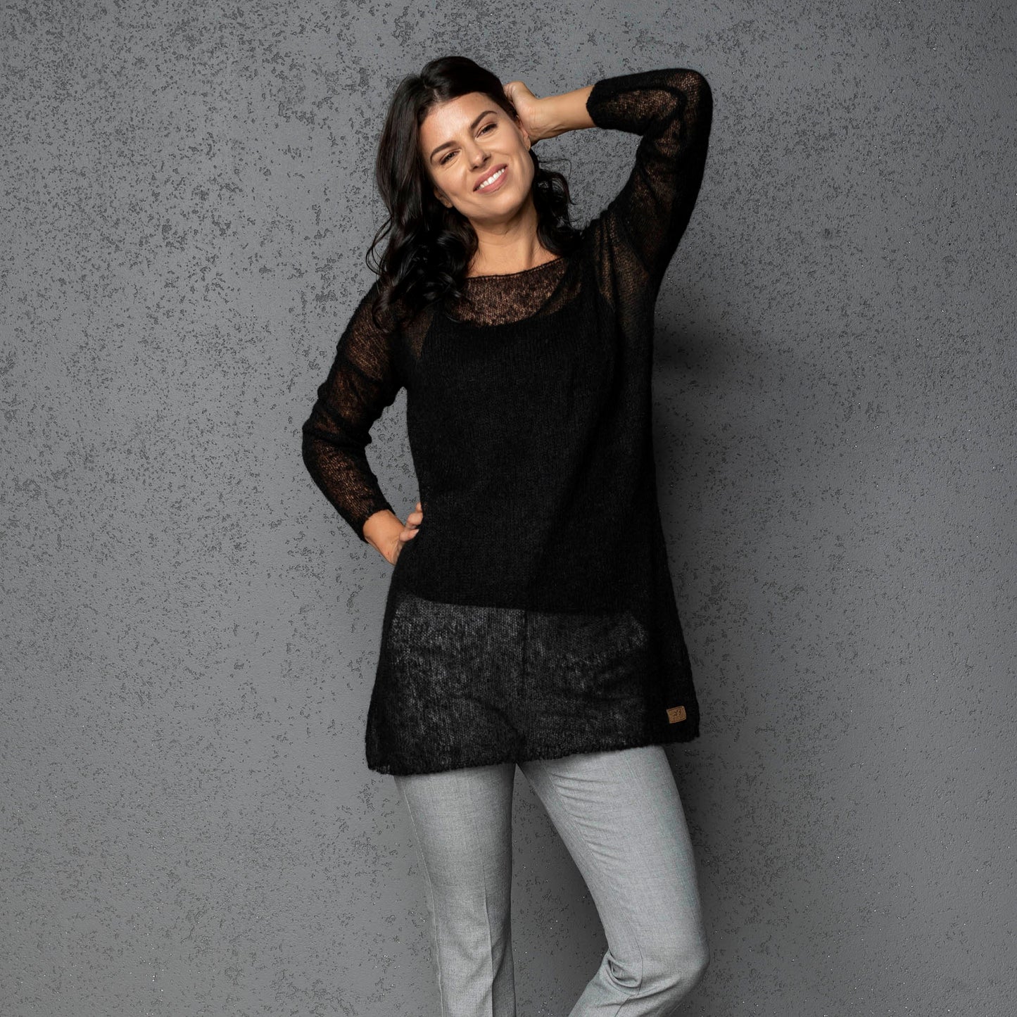 Lightweight mohair knit sweater pullover DUNE - black