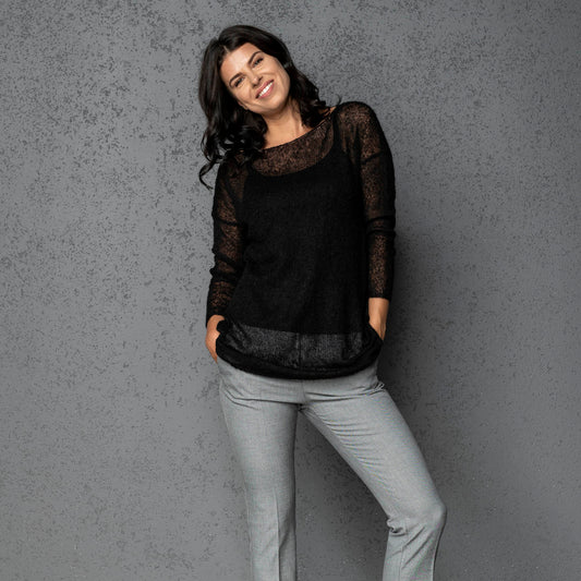 Lightweight mohair knit sweater pullover DUNE - black