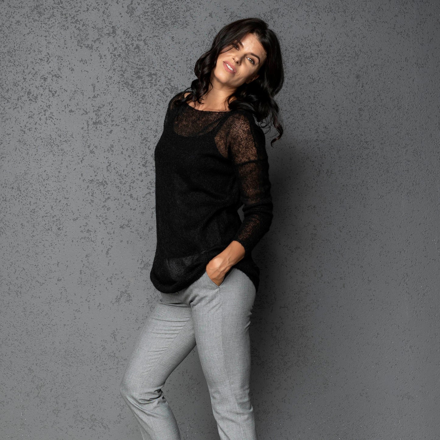 Lightweight mohair knit sweater pullover DUNE - black