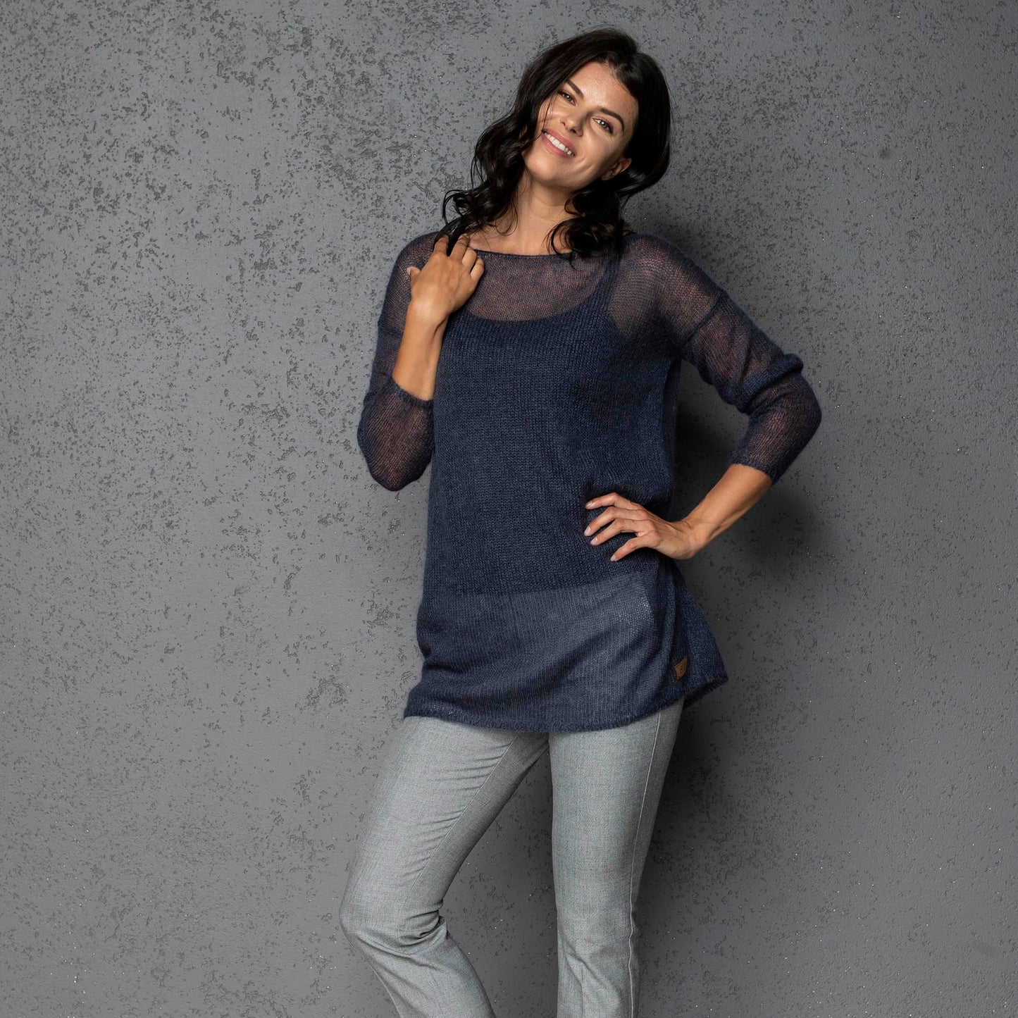 Knit lightweight mohair sweater pullover DUNE - blue with gray shades