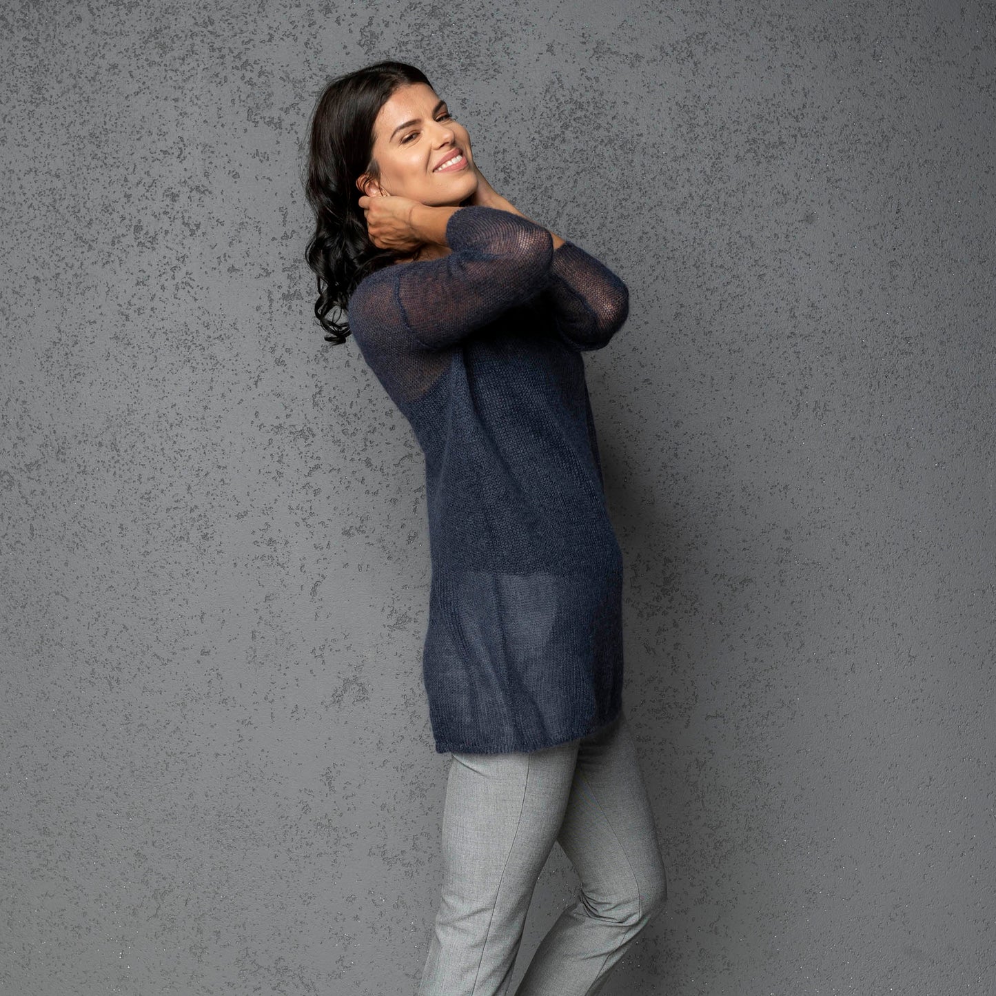 Knit lightweight mohair sweater pullover DUNE - blue with gray shades