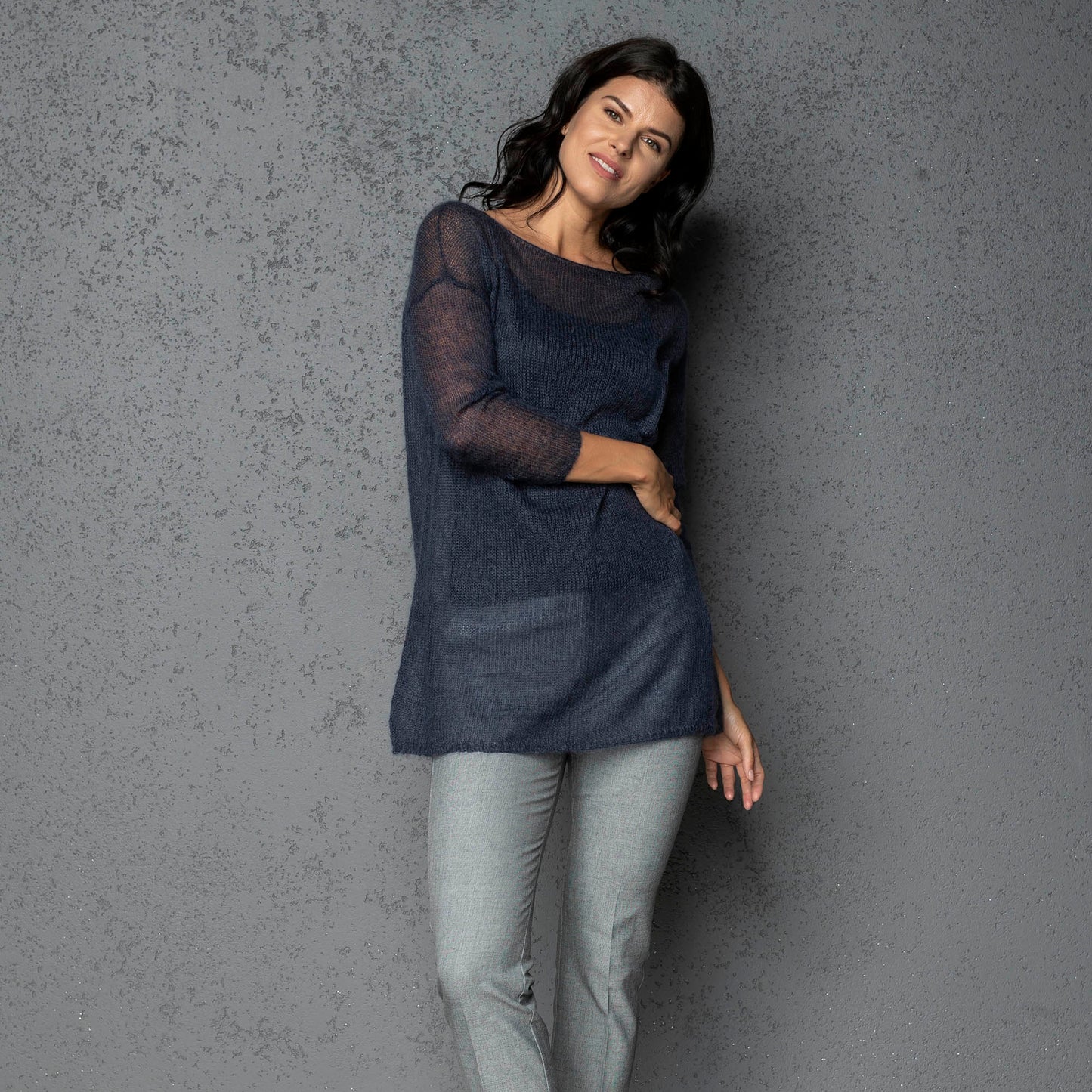 Knit lightweight mohair sweater pullover DUNE - blue with gray shades