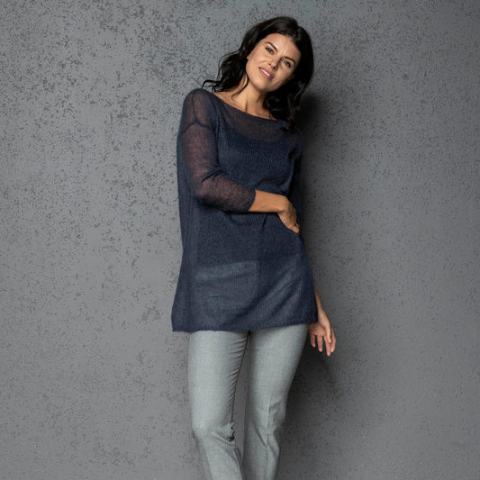 Knit lightweight mohair sweater pullover DUNE - blue with gray shades