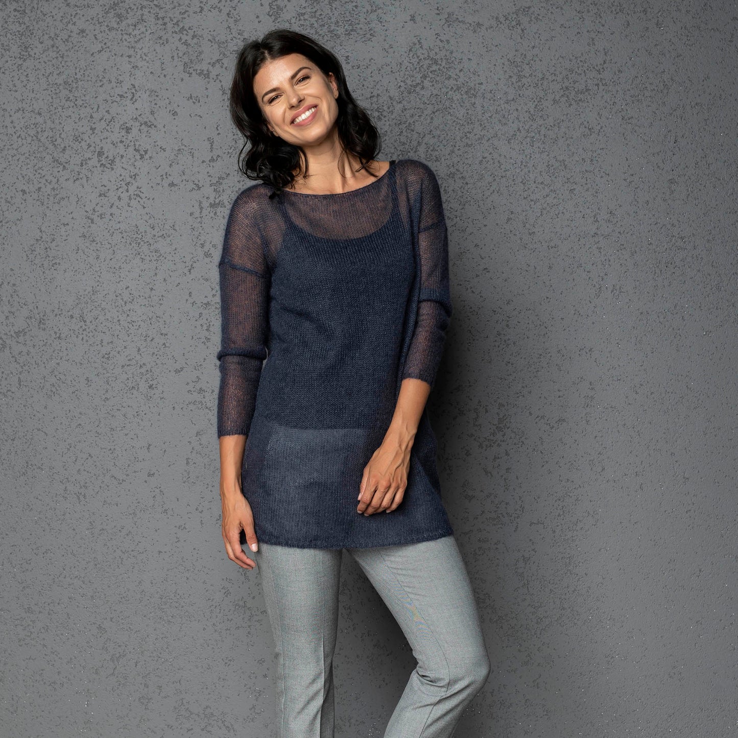 Knit lightweight mohair sweater pullover DUNE - blue with gray shades