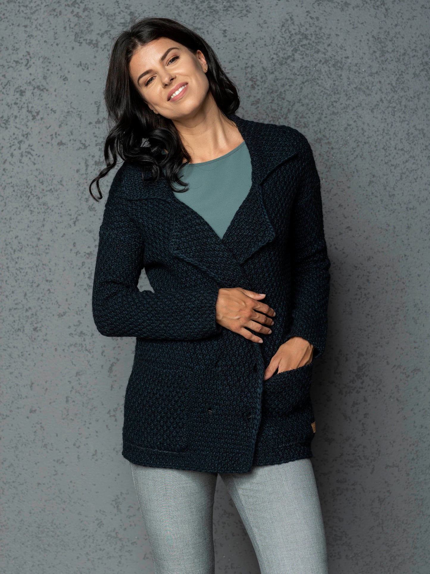 Knitted jacket cardigan Ruth - very dark green