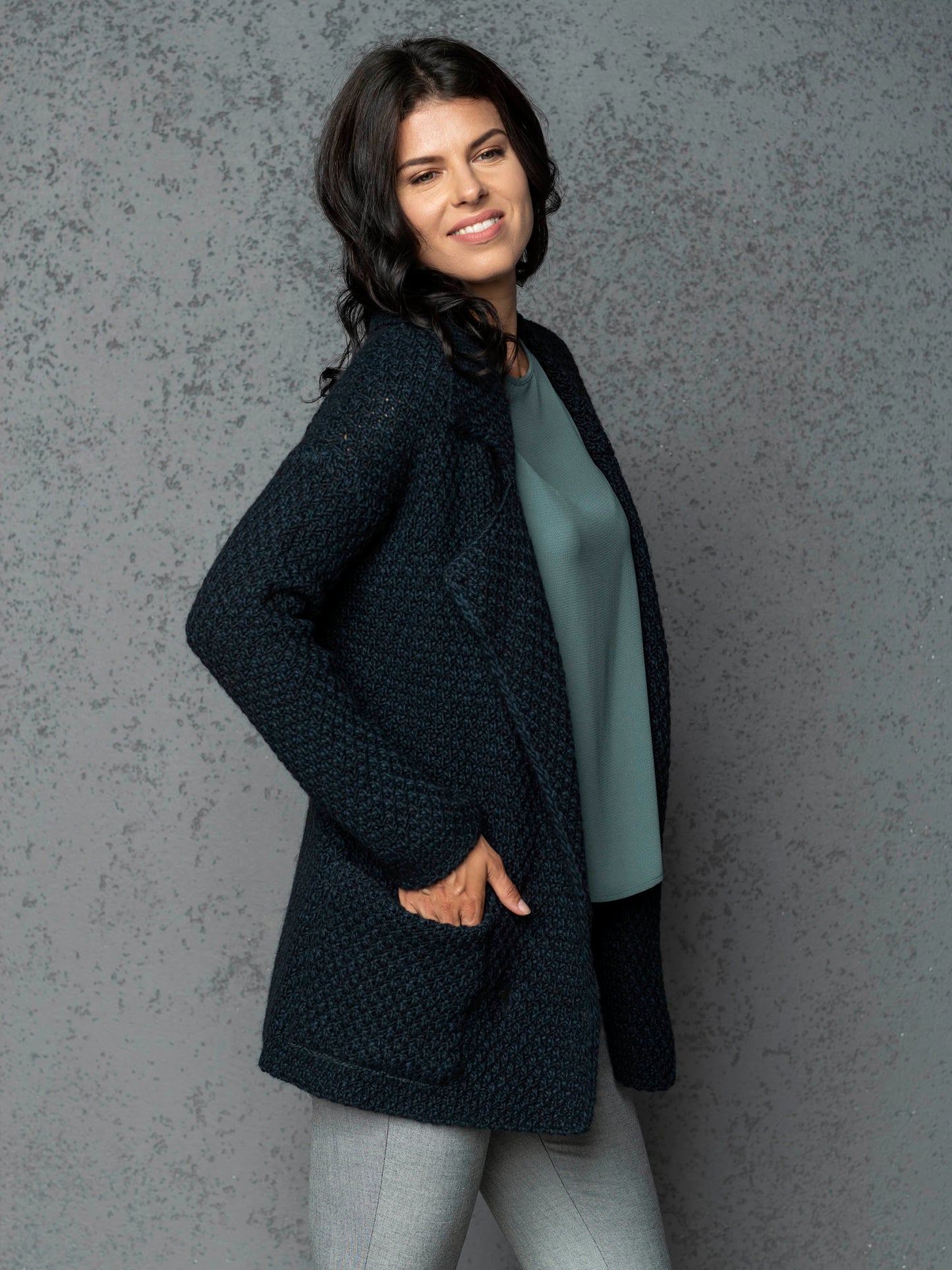 Knitted jacket cardigan Ruth - very dark green