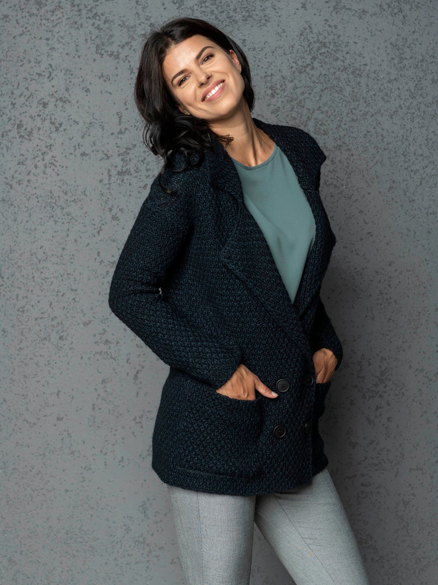 Knitted jacket cardigan Ruth - very dark green