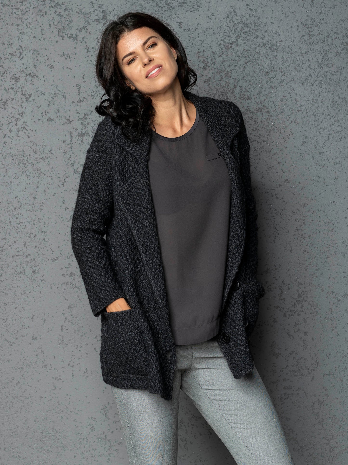 Knitted jacket cardigan Ruth - dark gray