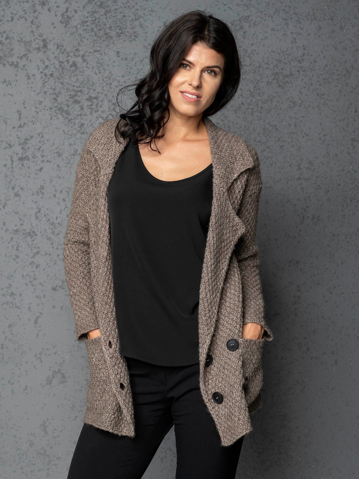 Knitted jacket cardigan Ruth - cocoa
