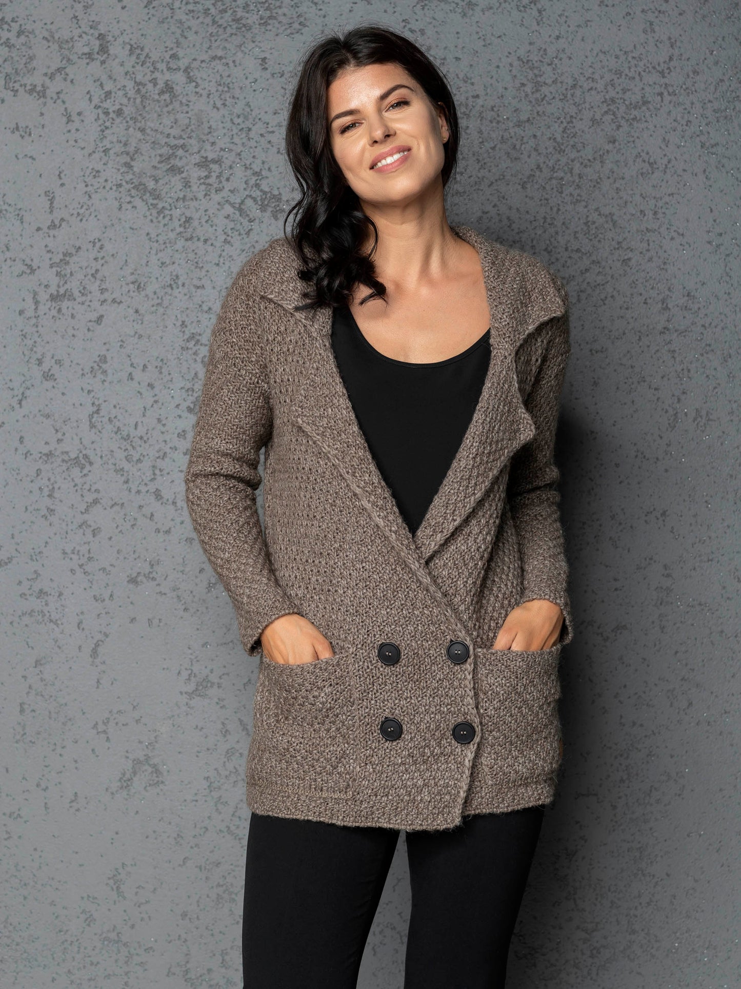 Knitted jacket cardigan Ruth - cocoa