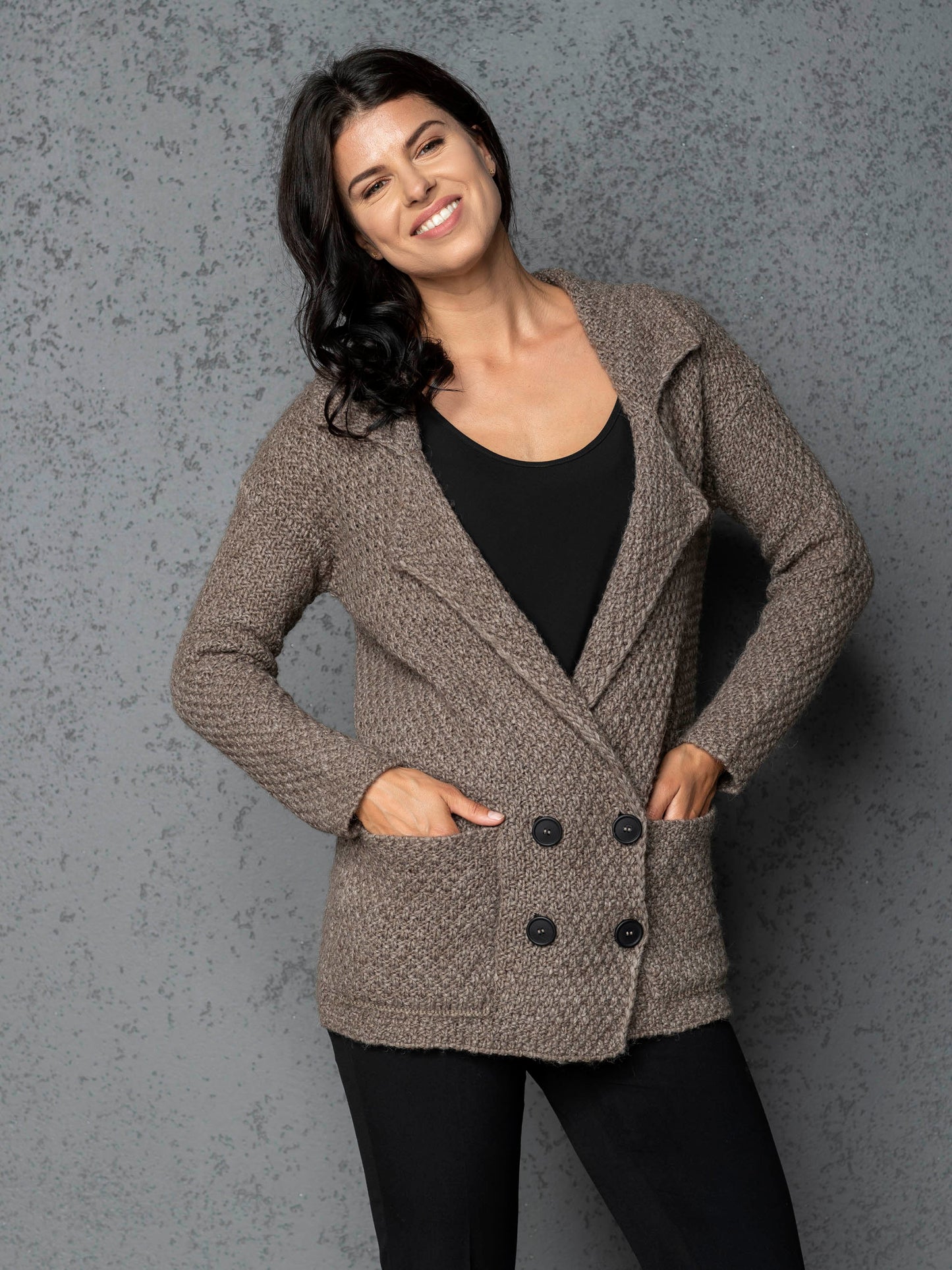 Knitted jacket cardigan Ruth - cocoa