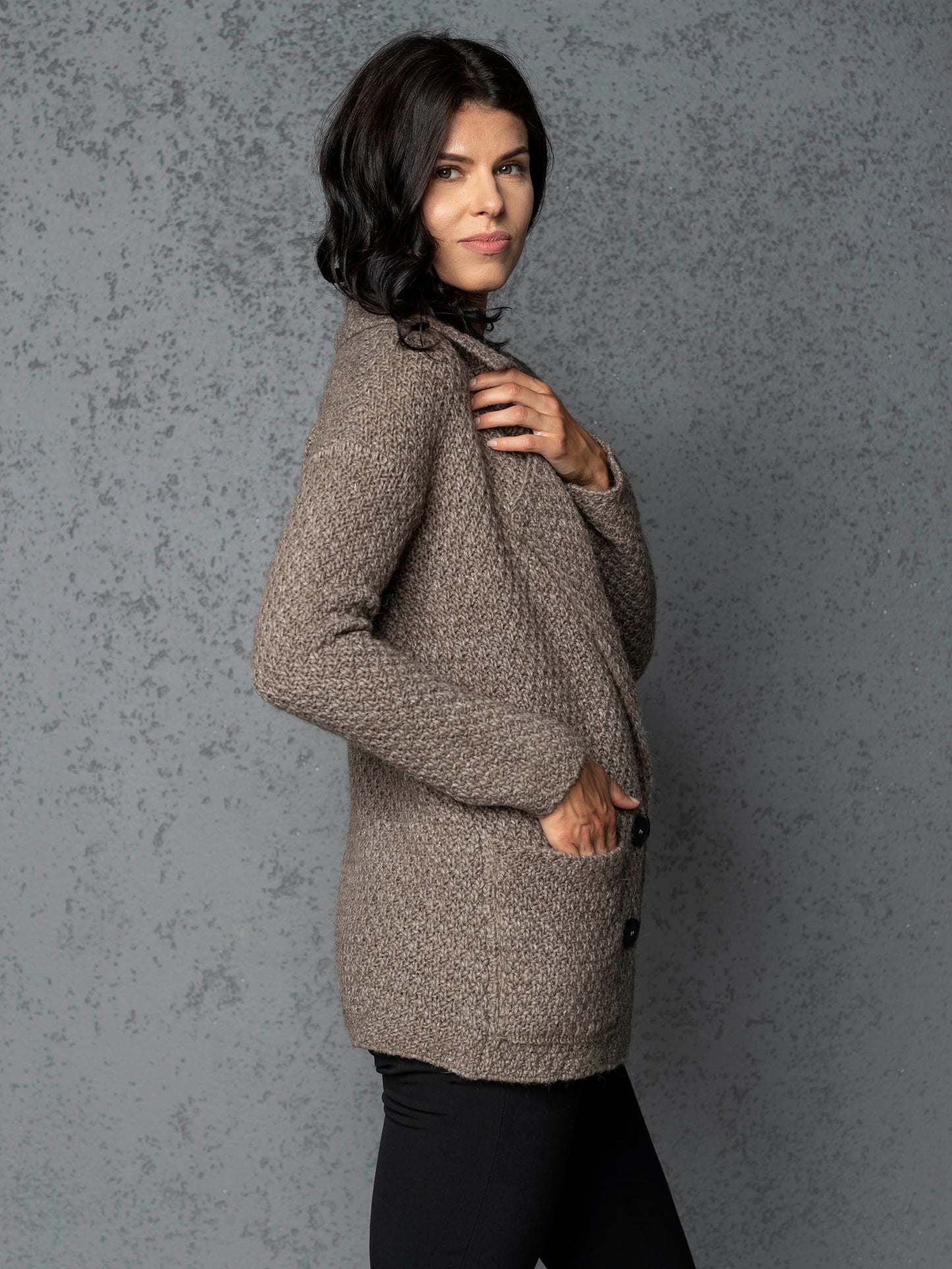 Knitted jacket cardigan Ruth - cocoa