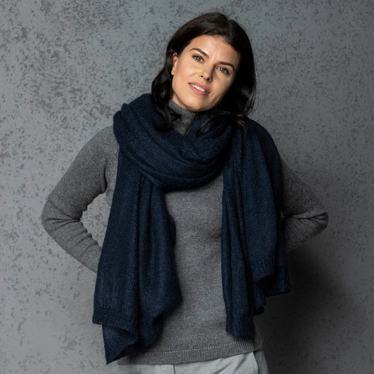Mohair wool scarf wide and lightweight - Corsica  blue