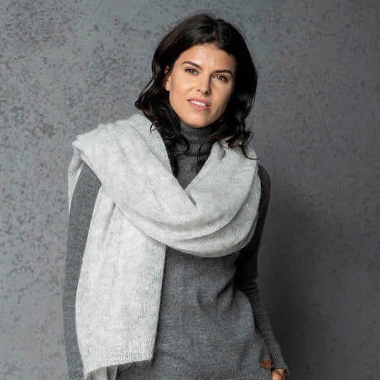 Mohair wool scarf wide and lightweight - Corsica light gray