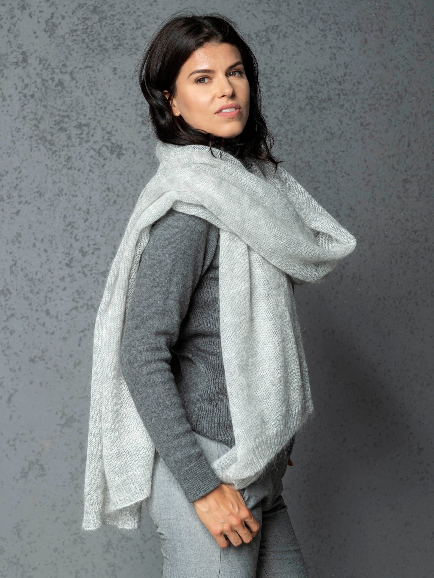 Mohair wool scarf wide and lightweight - Corsica light gray