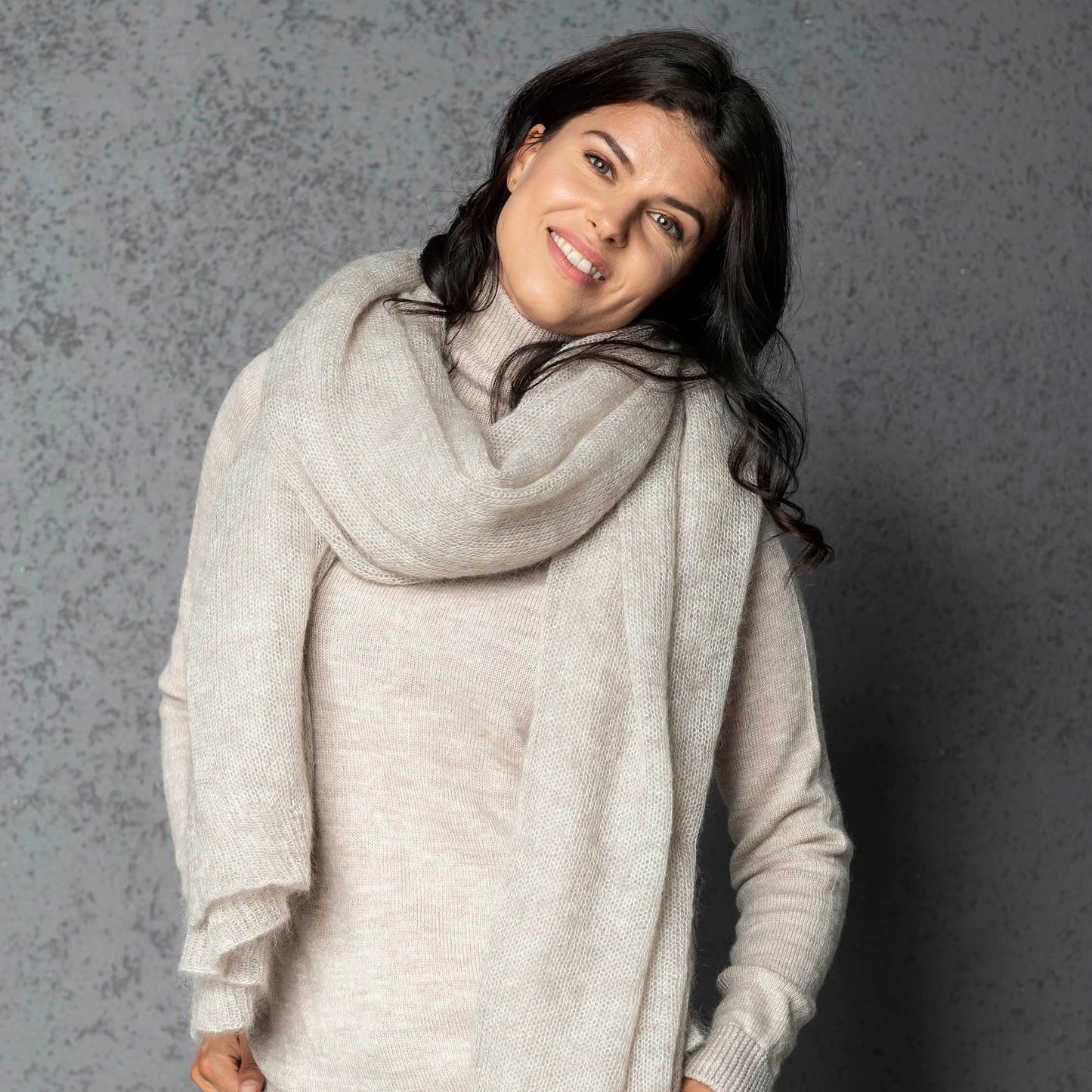 Mohair wool scarf wide and lightweight - Corsica creamy