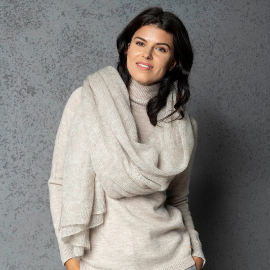 Mohair wool scarf wide and lightweight - Corsica creamy