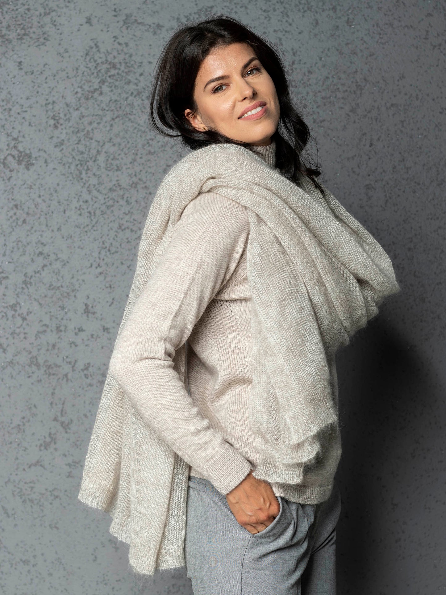 Mohair wool scarf wide and lightweight - Corsica creamy