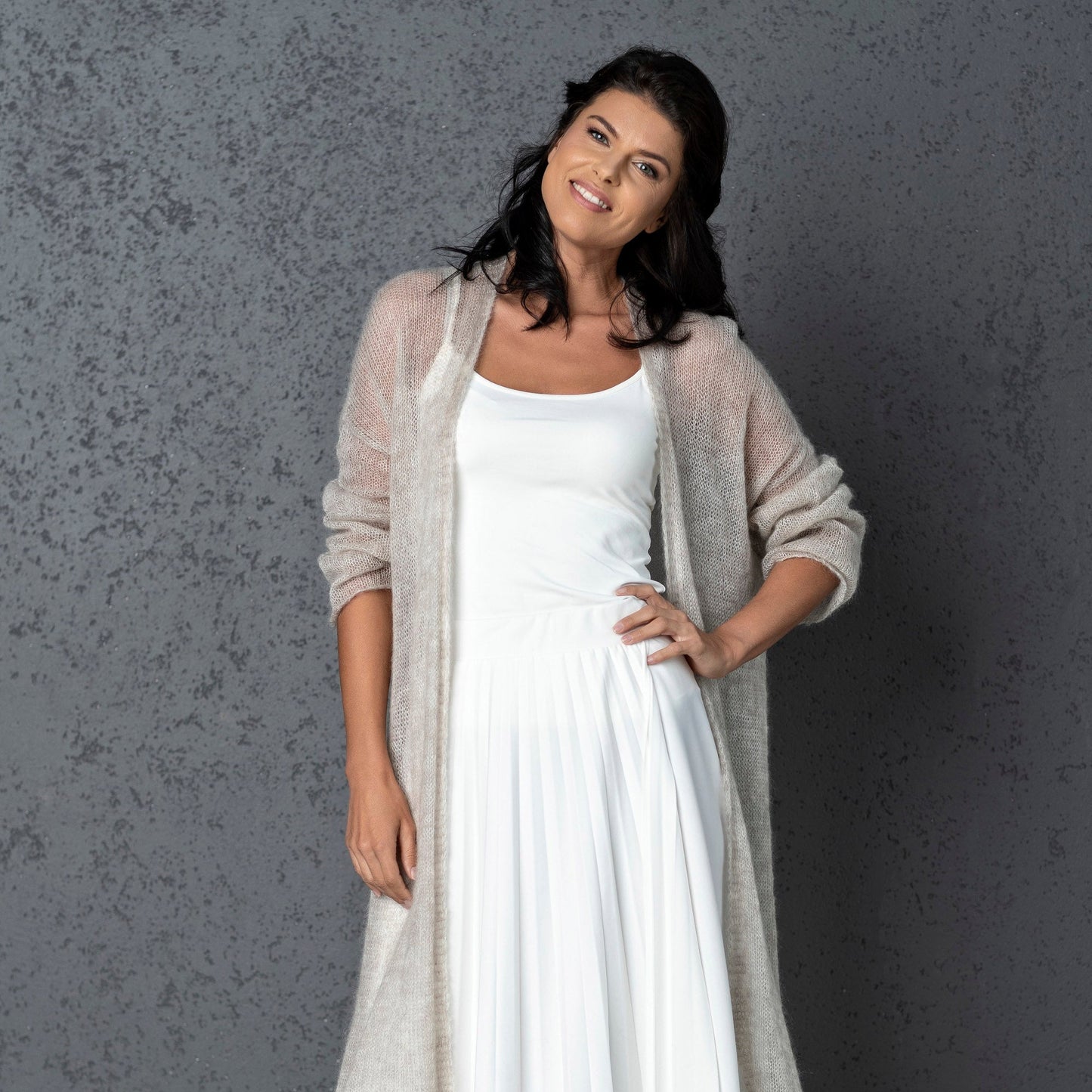 Gilet de mariage en mohair tricoté Wind - rose poudré
