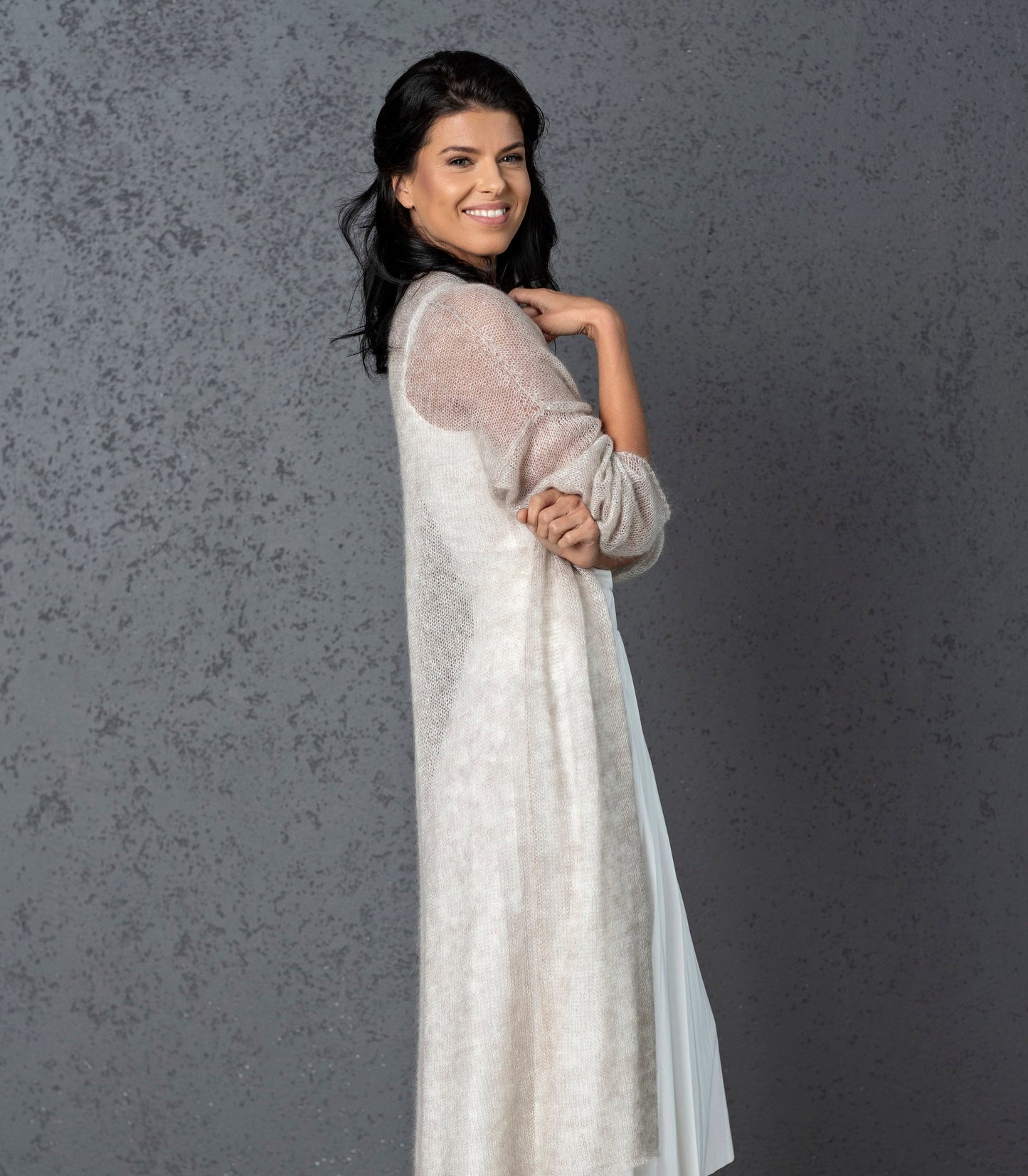 Gilet de mariage en mohair tricoté Wind - rose poudré