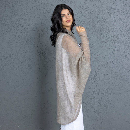 Knit lightweight mohair long cardigan wrap WRAPER - cocoa