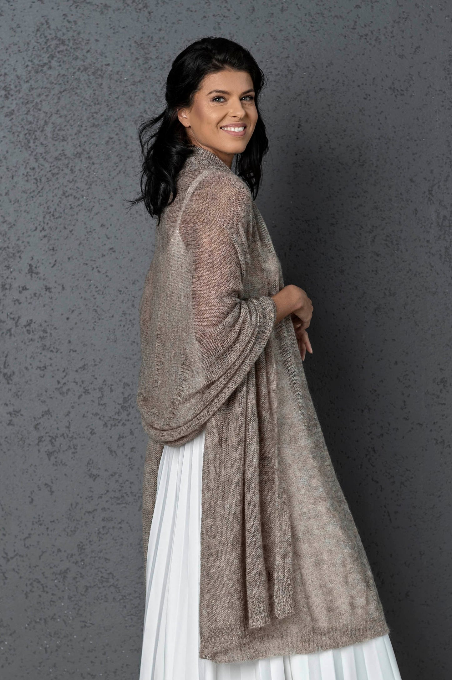 Mohair wool scarf wide and lightweight - Corsica cocoa