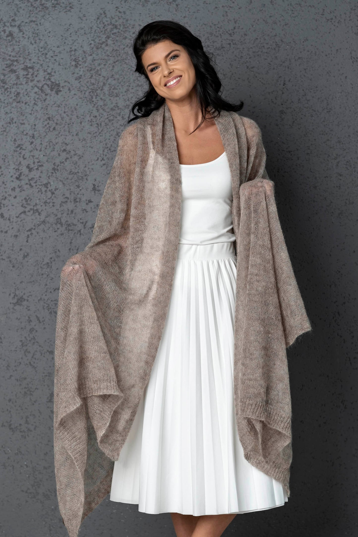 Mohair wool scarf wide and lightweight - Corsica cocoa