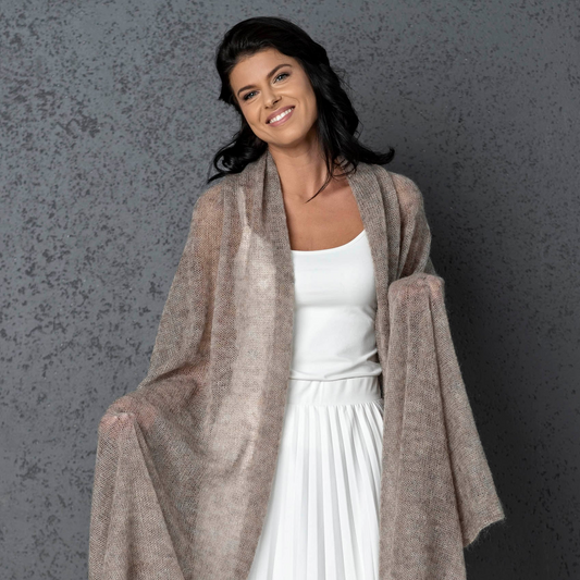 Mohair wool scarf wide and lightweight - Corsica cocoa