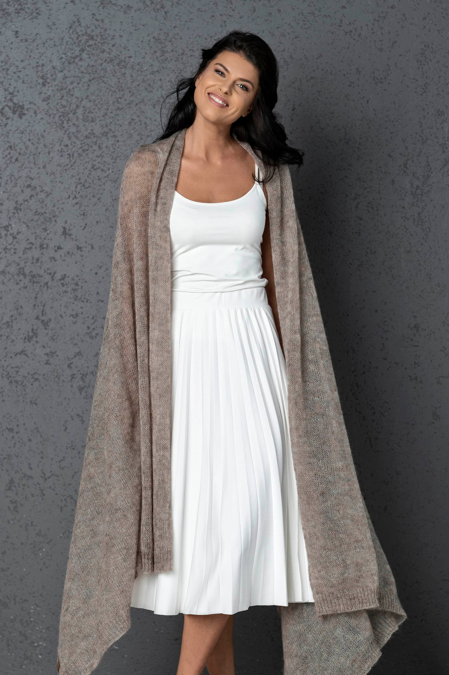 Mohair wool scarf wide and lightweight - Corsica cocoa