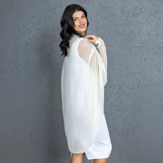 Knit lightweight mohair long cardigan wrap WRAPER - white