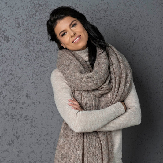 Mohair wool scarf wide and lightweight - Corsica cocoa