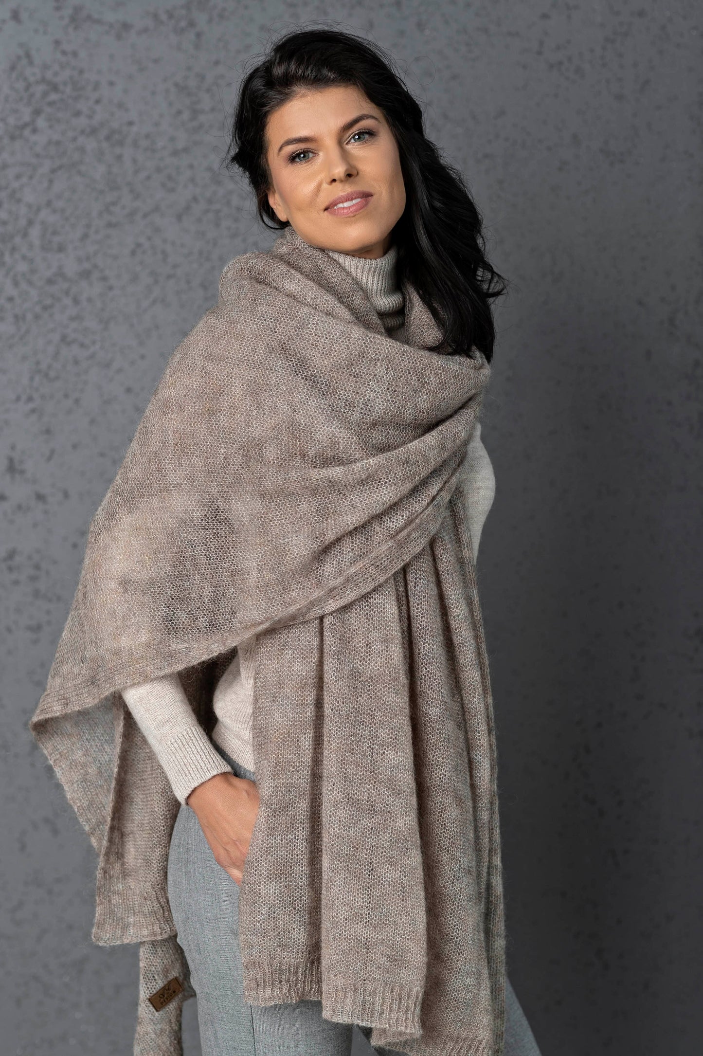 Mohair wool scarf wide and lightweight - Corsica cocoa