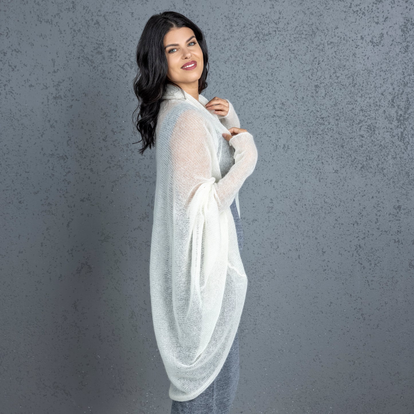 Knit lightweight mohair long cardigan wrap WRAPER - ivory