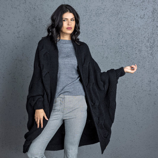 Knotty chunky knit cardigan oversized and forever go - black!