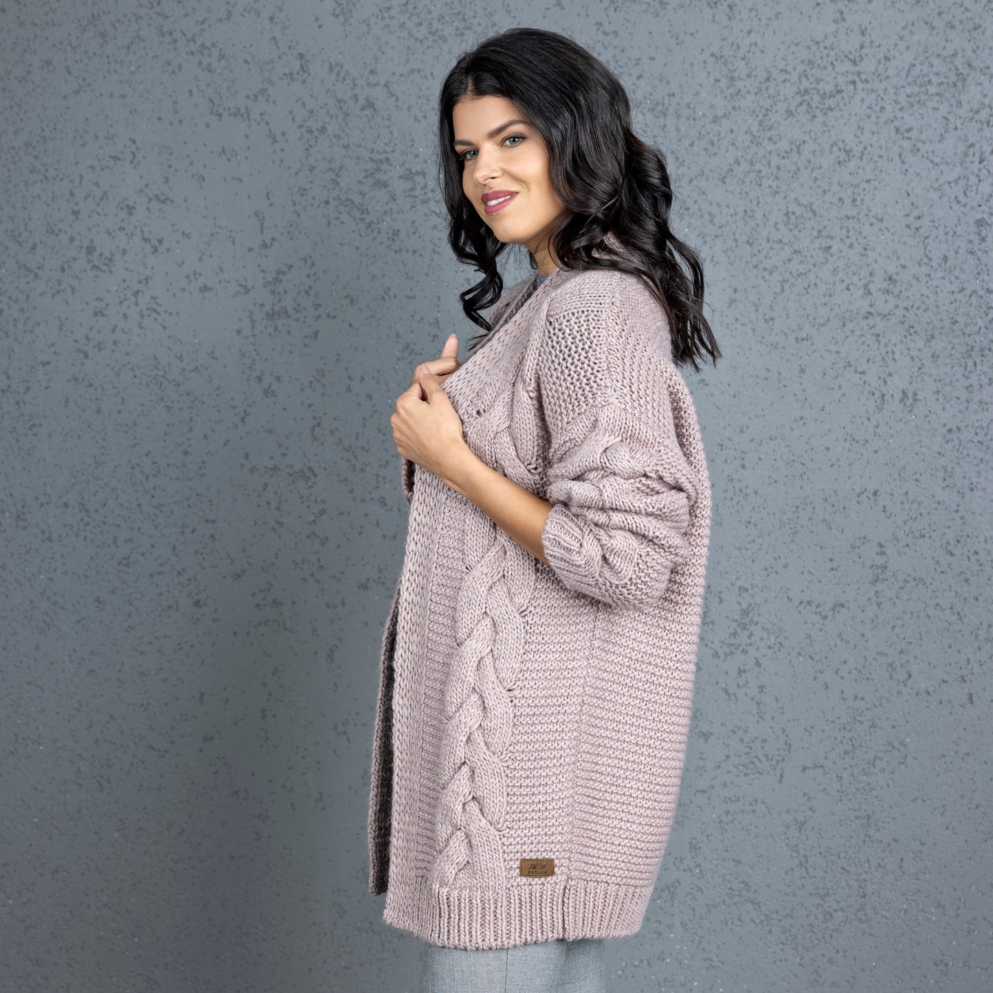Chunky knit alpaca wool cardigan NORA - dusty rose