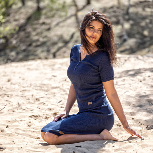 Linen thin t-shirt and pencil skirt Emily - dark blue THE SET
