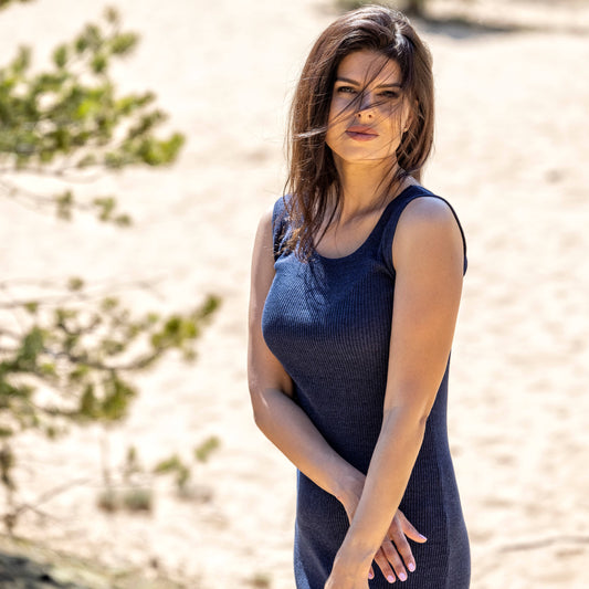 Linen thin knit dress PEARL - dark blue