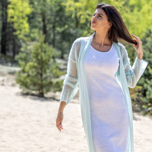 Knit lightweight mohair long cardigan Wind - mint