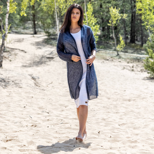 Knit lightweight mohair long cardigan Wind - dark blue