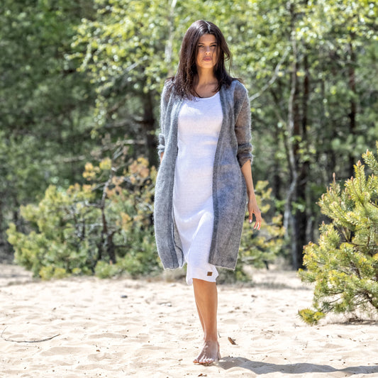 Knit lightweight mohair long cardigan Wind - darker gray