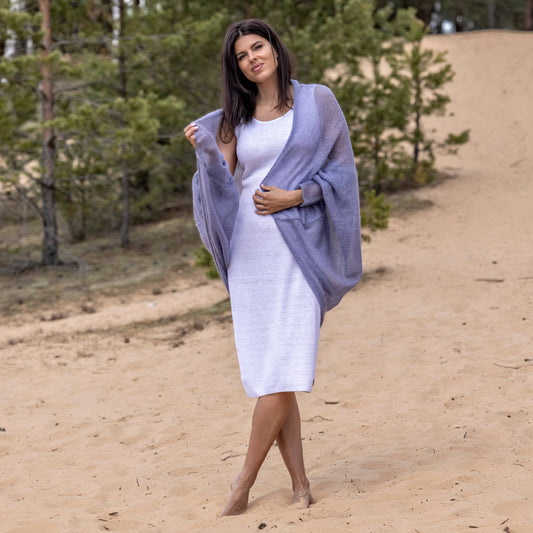 Knit lightweight mohair long cardigan wrap WRAPER - mauve