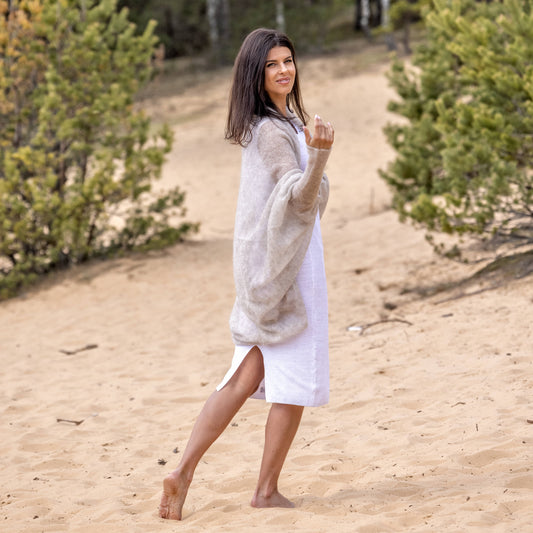 Knit lightweight mohair long cardigan wrap WRAPER - beige